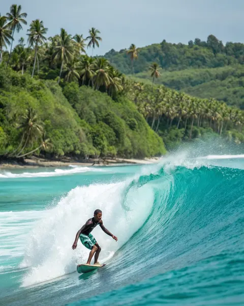 Surfista en una ola en la costa de Lombok